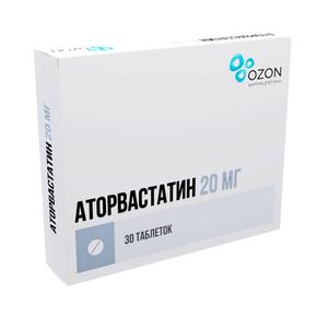 Аторвастатин таб п/об/пл 20мг №30 /озон/ (Аторвастатин)