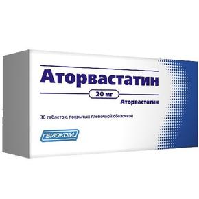 Аторвастатин таб п/об/пл 20мг №30 /биоком-синтез/ (Аторвастатин)
