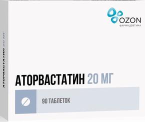 Аторвастатин таб п/об/пл 20мг №90 /озон/ (аторвастатин)