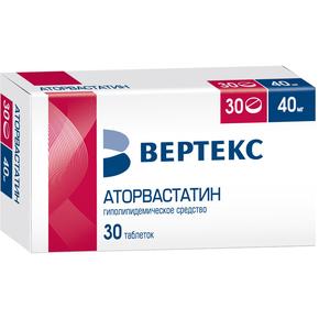 Аторвастатин-вертекс таб п/об/пл 40мг №30 (Аторвастатин)
