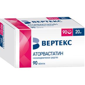 Аторвастатин-вертекс таб п/об/пл 20мг №90 (Аторвастатин)
