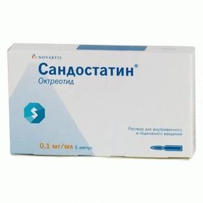Сандостатин р-р д/и/в/в/п/к 0,1мг/мл 1мл амп №5 (Октреотид)