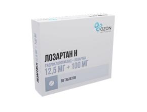 Лозартан н таб п/об/пл 12,5мг + 100мг №30 /озон/ (Гидрохлоротиазид + Лозартан)