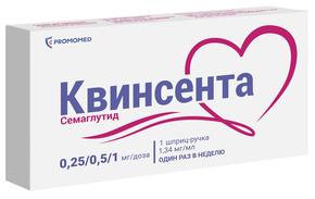 Квинсента р-р д/и/п/к 0,25/0,5мг/1мг/доза 3мл шприц-ручка №1 в комплекте с иглами №9 (Семаглутид)