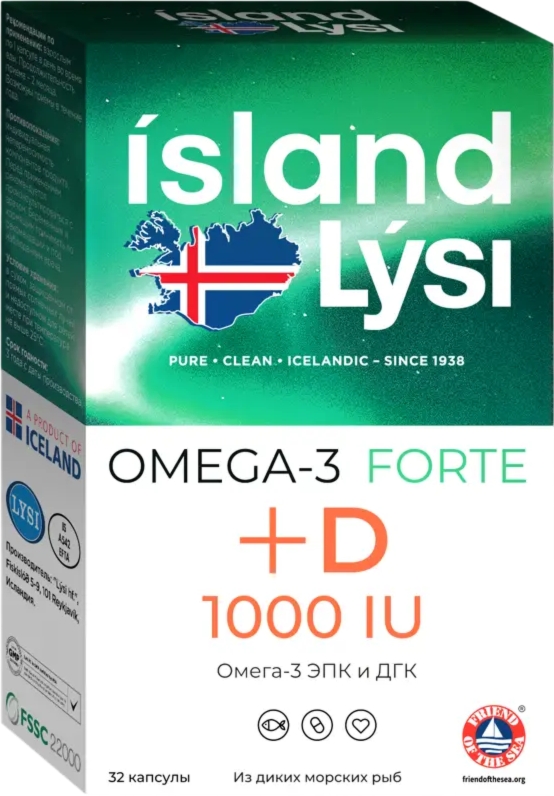 ЛИСИ Омега 3 форте + витамин D3 1000МЕ капс. №32 (Lysi)