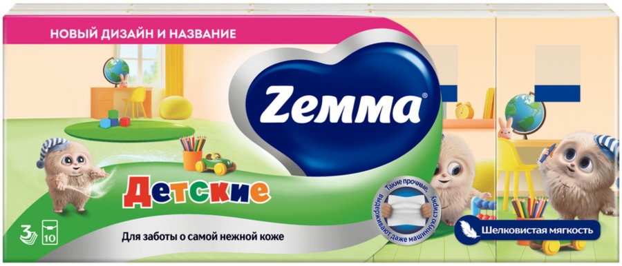 ЗЕММА платки носовые бумажные детские №10x10 (Zemma)