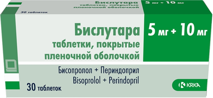 Бислутара таб п/об/пл 5мг + 10мг №30 (Бисопролол + Периндоприл)