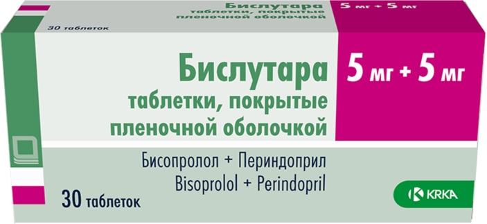 Бислутара таб п/об/пл 5мг + 5мг №30 (Бисопролол + Периндоприл)