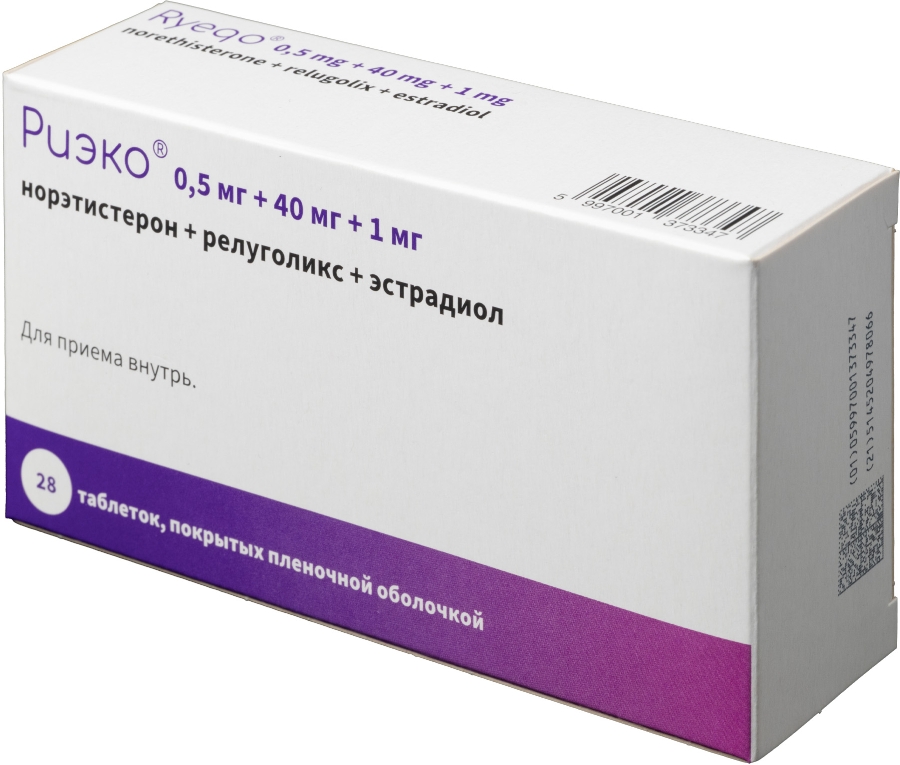 Риэко таб п/об/пл 0,5мг + 40мг + 1мг №28 (Норэтистерон + Релуголикс + Эстрадиол)