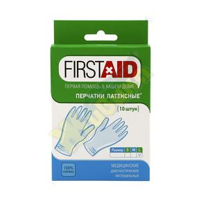 ФЕРСТЭЙД перчатки смотровые латексные н/стер. опудр. р.l №10 (Firstaid)