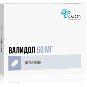 Валидол таб подъязычные 60мг №10 /озон/ (Левоментола раствор в ментилизовалерате)