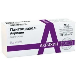 Пантопразол-акрихин таблетки кишечный растворимый покрытые оболочкой пленочной 20мг №30 (Пантопразол)