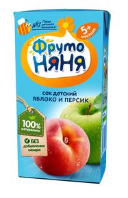 ФРУТОНЯНЯ сок 200мл яблоко/персик с мяк. б/сах.