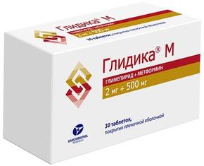 Глидика-М таб п/об/пл 2мг + 500мг №30 (Глимепирид + Метформин)