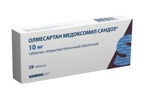 Олмесартан медоксомил сандоз таб п/об/пл 10мг №28 (Олмесартан медоксомил)