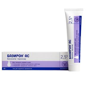 Базирон ас гель 2,5% 40г туба (Бензоила пероксид)