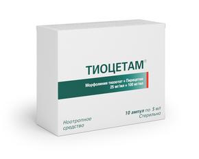 Тиоцетам р-р д/и/в/в/в/м 25мл + 100мг 5мл амп №10 (Пирацетам + Тиотриазолин)