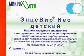 Вакцина Энцевир нео дет. сусп. д/и/в/м 0,25мл/доза 0,25мл 1доз амп №10 (Клещевой энцефалит)