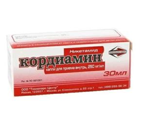 Кордиамин капли д/вн.прим. 250мг/мл 30мл фл-кап. /женел/ (Никетамид)