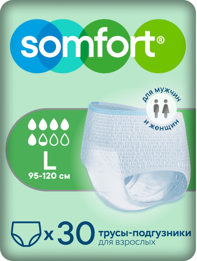 СОМФОРТ Пантс актив нормал подгузники-трусы для взрослых р.l №30 (Somfort Pants Active Normal)