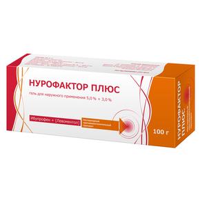 Нурофактор плюс гель д/наруж.прим. 5% + 3% 100г туба (Ибупрофен + Левоментол)