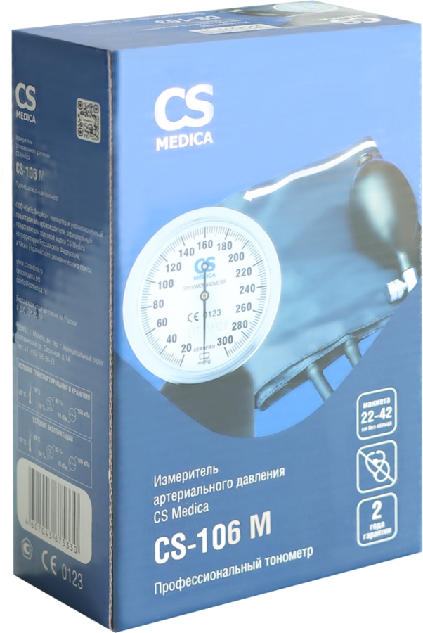 СИ ЭС МЕДИКА cs-106m измеритель артериального давления и частоты пульса (тонометр) механический на плечо с фонендоскопом манжет 22-42см (CS Medica)