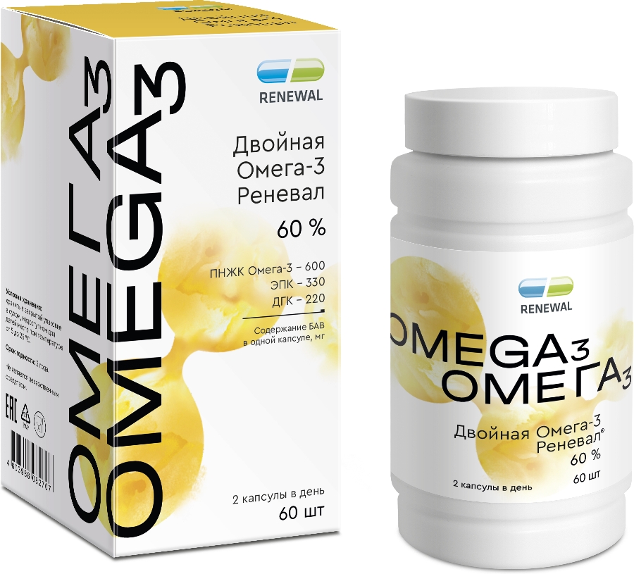 ДВОЙНАЯ ОМЕГА-3 реневал 60% капс. 1300мг №60 /renewal/