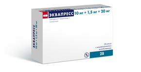 Эквапресс капс. с модиф. высв. 10мг + 1,5мг + 20мг №28 (Амлодипин + Индапамид + Лизиноприл)