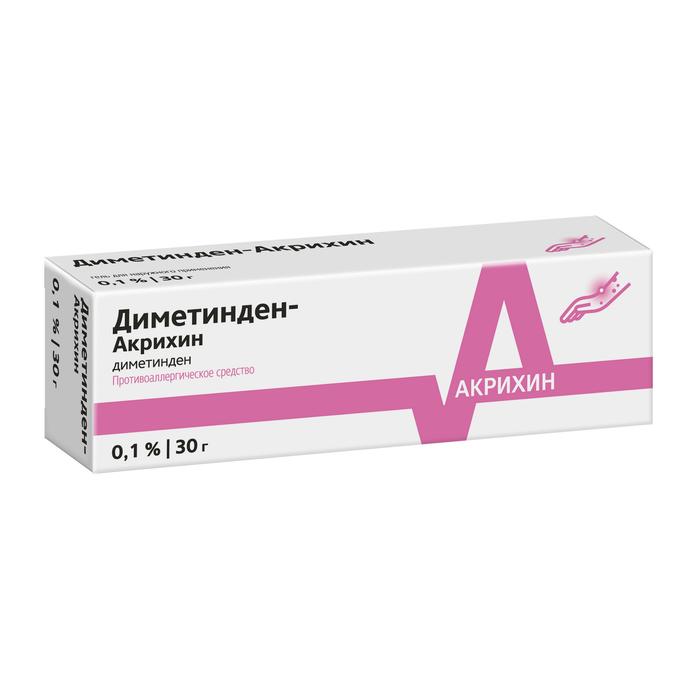 Изображение товара Диметинден-акрихин гель 0,1% 30г для снятия зуда и кожных заболеваний