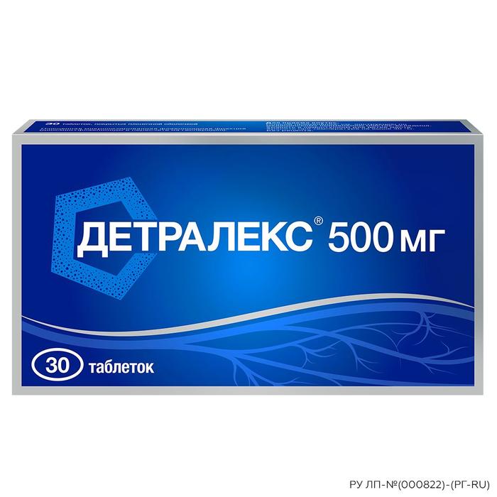 Изображение товара Детралекс таб п/об 500мг №30 (Очищенная микронизированная флавоноидная фракция (диосмин + флавоноиды в пересчете на гесперидин))
