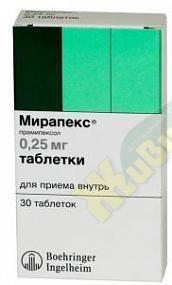 Изображение товара Мирапекс таб 0,25мг №30 Прамипексол для лечения болезни Паркинсона