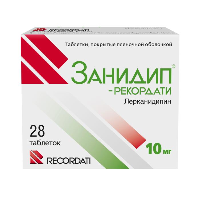 Изображение товара Занидип-рекордати таб п/об/пл 10мг №28 (Лерканидипин)