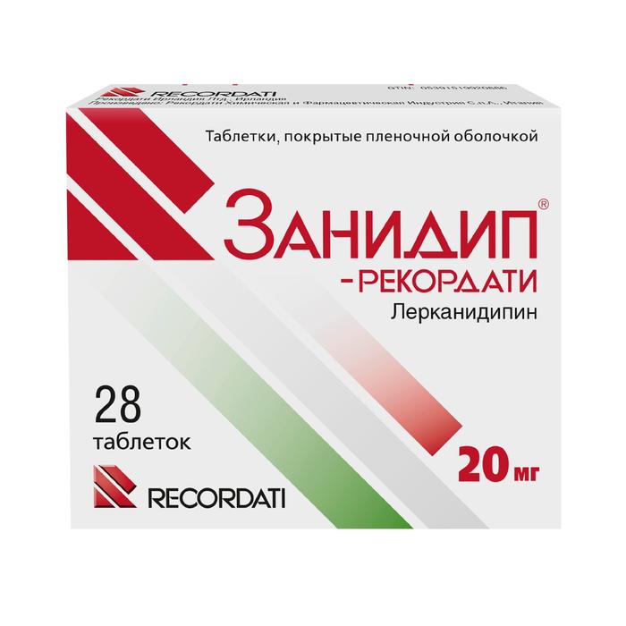 Изображение товара Занидип-рекордати таб п/об. пл. 20мг №28 (Лерканидипин)