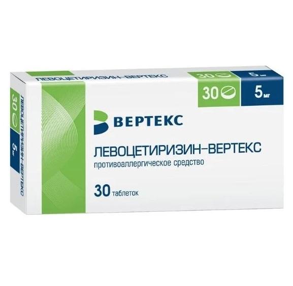 Изображение товара Левоцетиризин-вертекс таб п/об/пл 5мг №30 (Левоцетиризин)