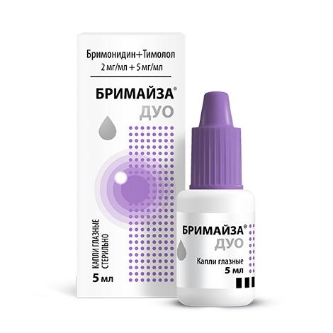 Изображение товара Бримайза дуо капли глазные 2мг/мл + 5мг/мл 5мл фл-кап. (Бримонидин + Тимолол)