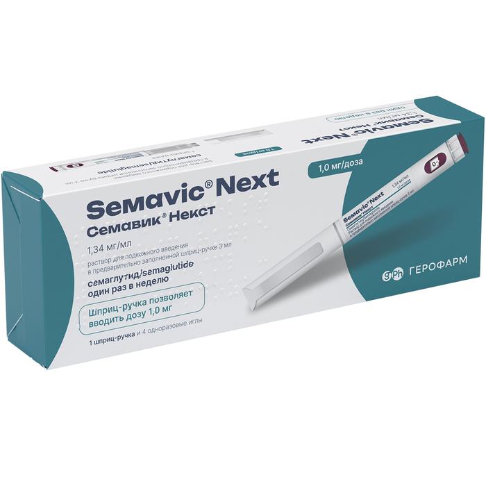 Изображение товара Семавик некст р-р д/и/п/к 1мг/доза 3мл шприц-ручка №1 в комплекте с иглами №4 (Семаглутид)