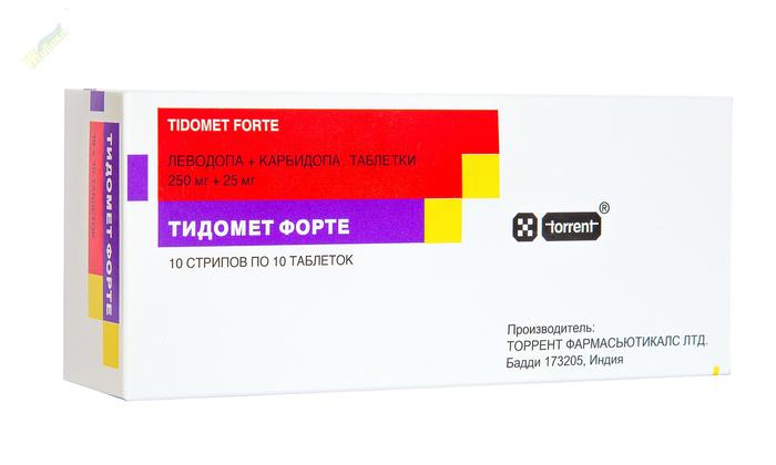 Изображение товара Тидомет форте таблетки 250мг/25мг №100 для лечения болезни Паркинсона