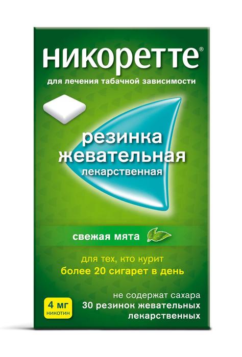Изображение товара Никоретте резинка жевательная 4мг №30 свежая мята (Никотин)