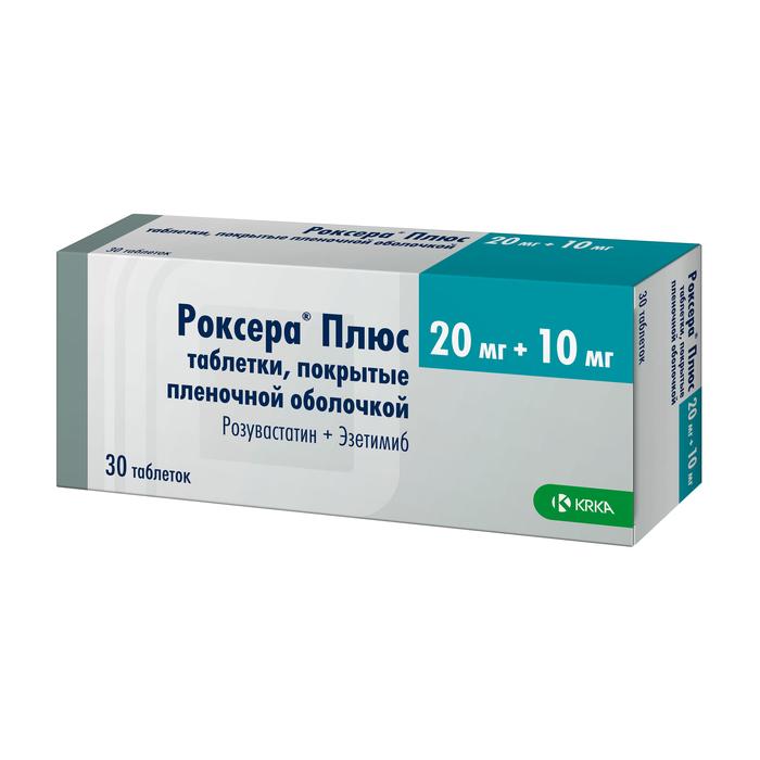 Изображение товара Роксера плюс таб п/об/пл 20мг + 10мг №30 (Розувастатин + Эзетимиб)