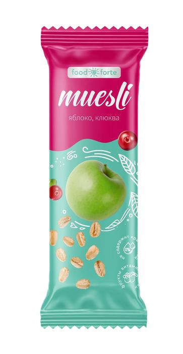 Изображение товара ФУДФОРТЕ батончик мюсли яблоко/клюква 50г (FoodForte)