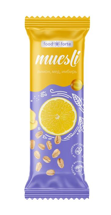 Изображение товара ФУДФОРТЕ батончик мюсли лимон/мед/имбирь 50г натуральный перекус