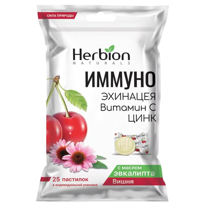 Изображение товара ХЕРБИОН Иммуно эхинацея пастилки вкус вишни №25 с маслом эвкалипта, витамином С, цинком (Herbion)