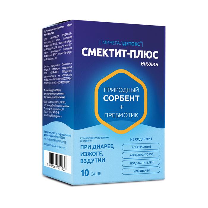 Изображение товара МИНЕРАЛДЕТОКС Смектит-плюс инулин пор-к д/приг.р-ра д/вн.прим. 3,27г саше №10