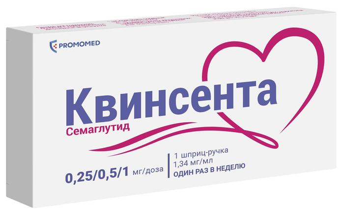 Изображение товара Квинсента 0,25/0,5/1 мг 3 мл шприц-ручка Семаглутид для диабета 2 типа