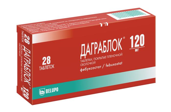 Изображение товара Даграблок 120 мг таблетки №28 для снижения мочевой кислоты и лечения подагры