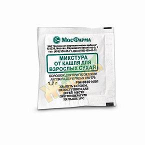 Изображение товара Микстура от кашля для взрослых сухая пор-к д/приг.р-ра д/вн.прим. 1,7г пак. №1 (Аммония хл. + Анис + Солод/Термопс экс-т + Na-(г/к + бенз))