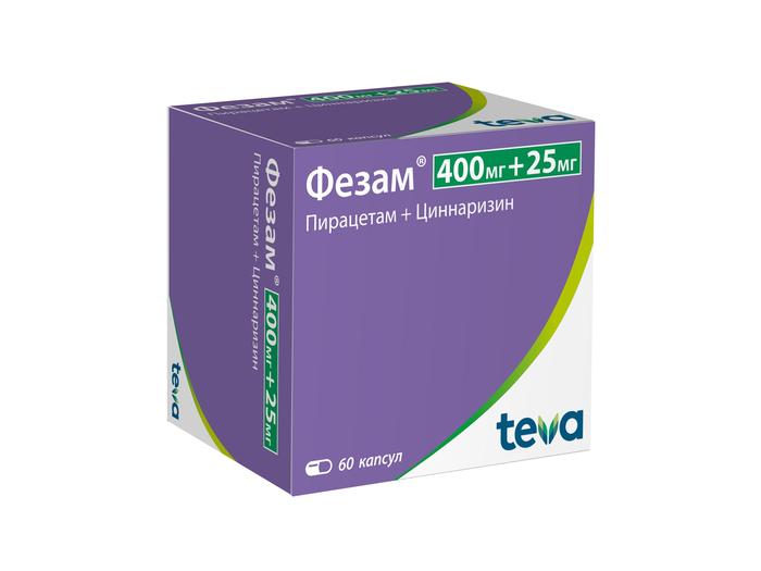 Изображение товара Фезам капсулы 400 мг + 25 мг для улучшения мозгового кровообращения