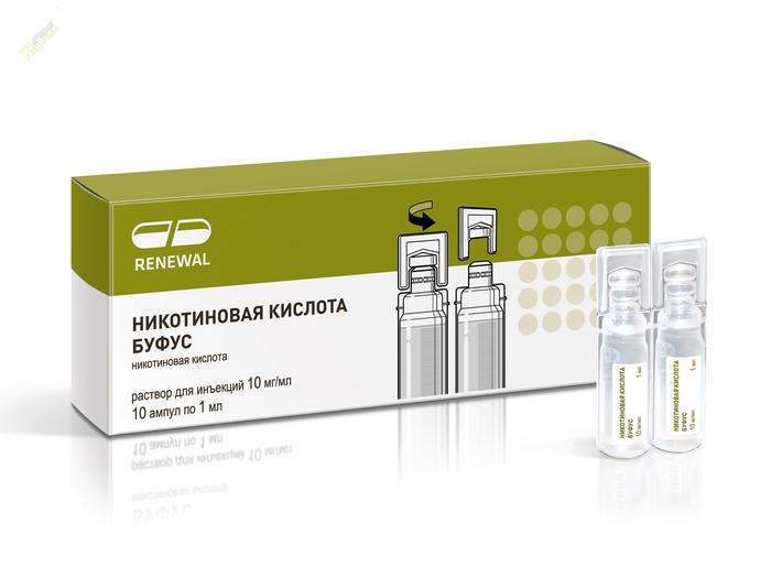 Изображение товара Никотиновая кислота буфус раствор для инъекций 1% 1мл ампула №10