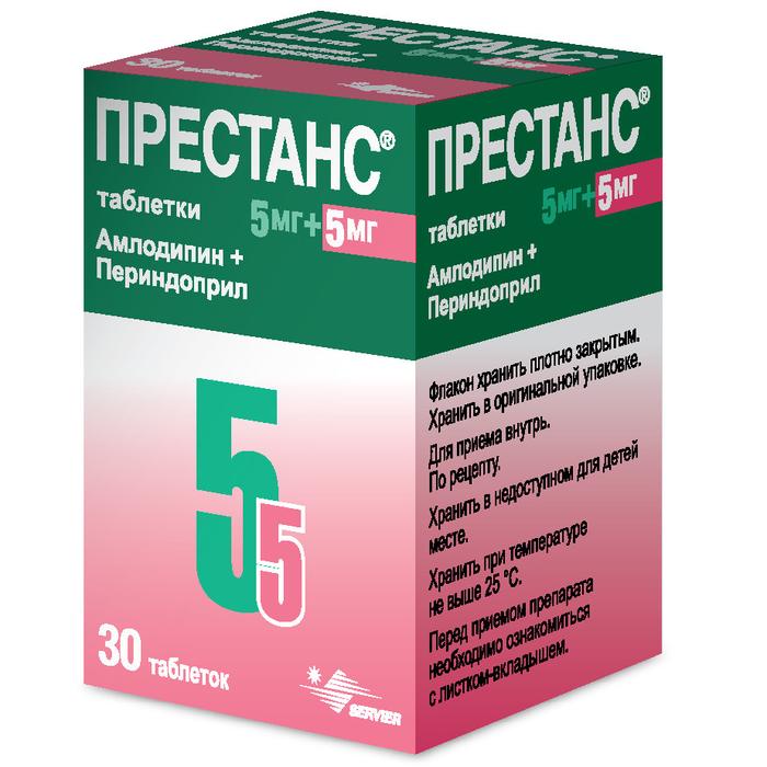 Изображение товара Престанс таб амлодипин 5мг + периндоприл 5мг №30 для лечения гипертензии