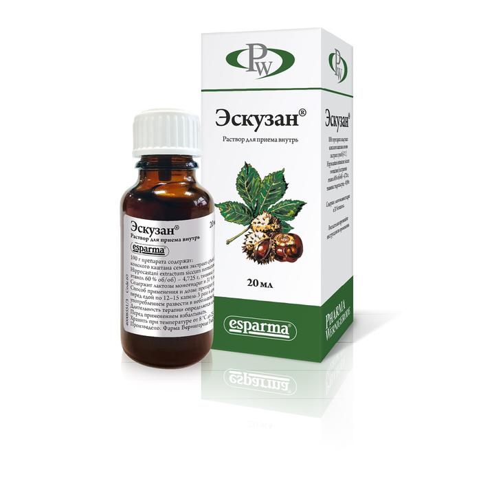 Изображение товара Эскузан капли д/вн.прим. 20мл фл (Тиамин + Эсцин)